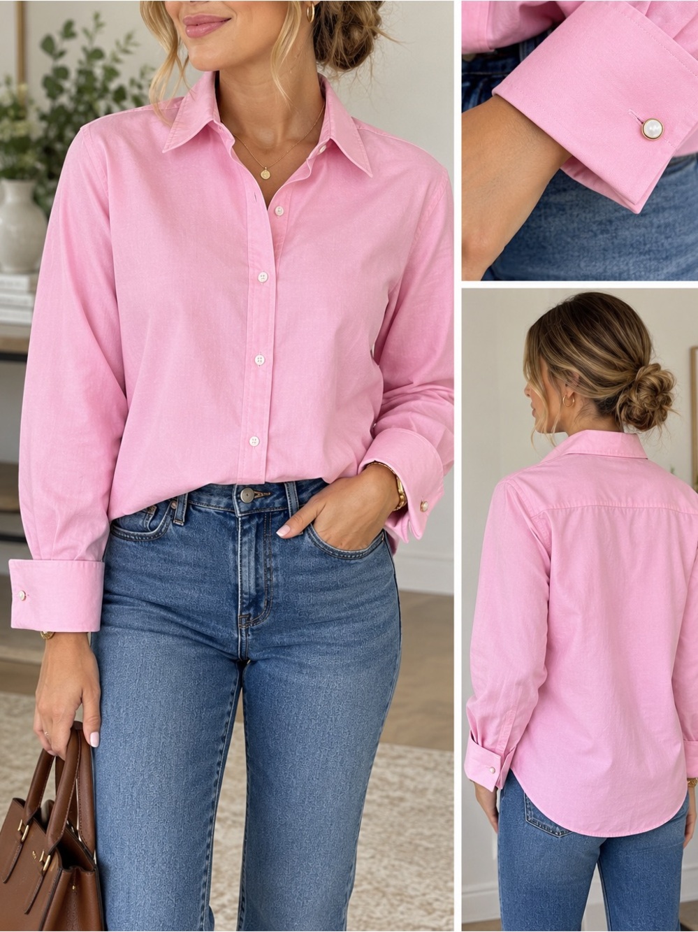 Brooks Brothers Women’s Large Pink French Cuff Button Down Shirt 100% Cotton